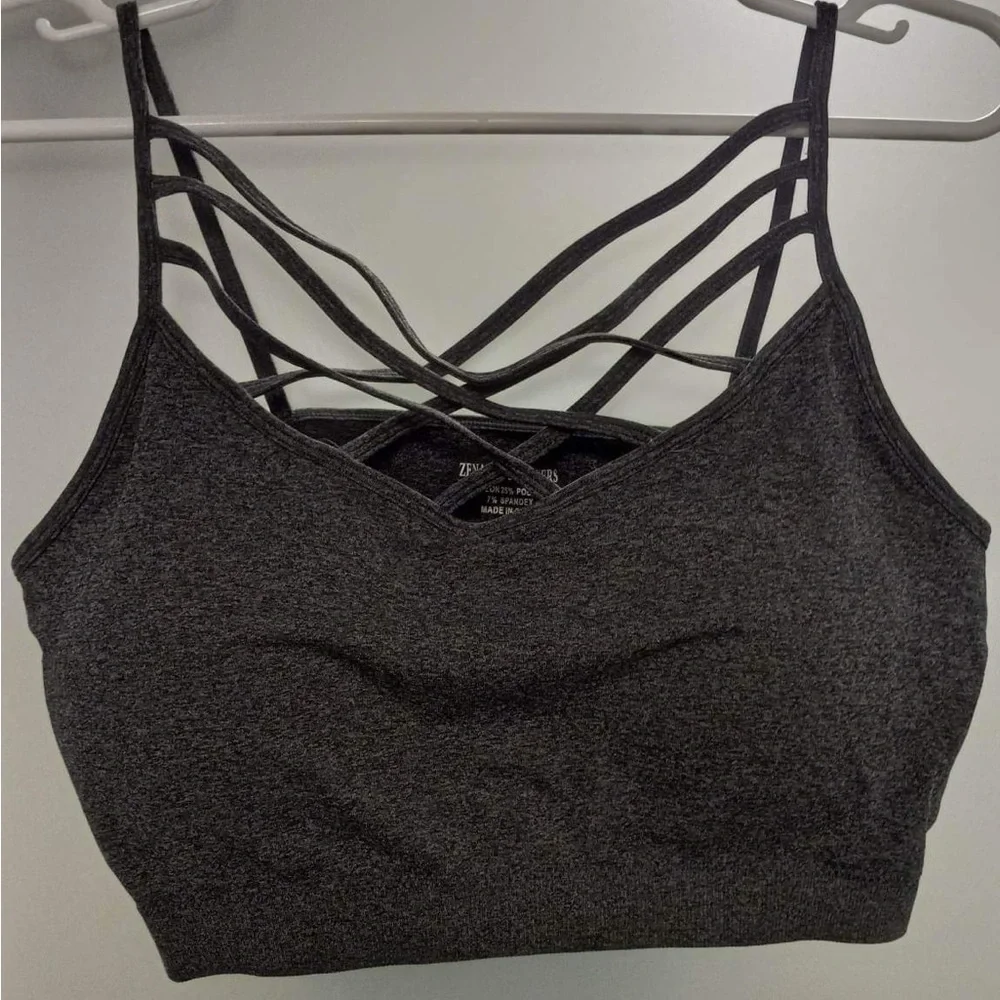 Zenana Outfitters Strappy Bralette Gray - Picture 1 of 4
